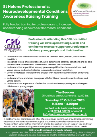 St Helens Professionals Invited to Free Neurodevelopmental Conditions Awareness Training